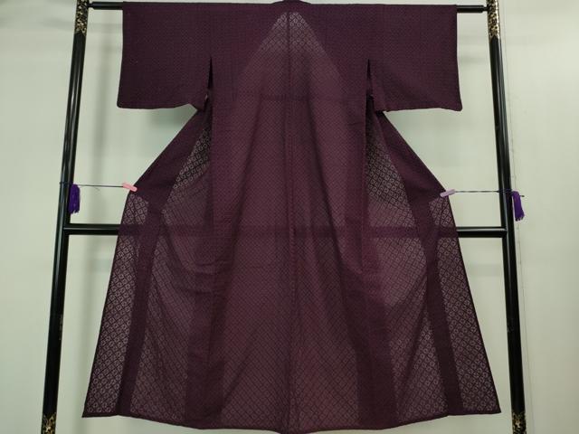 平和屋着物*極上 夏物 色無地 レース 紫紺色 菱繋ぎ 綿 逸品 DZAB1936kh6