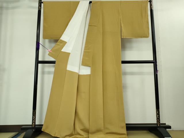平和屋着物●極上 色無地 黄朽葉色 鬼しぼ縮緬 逸品 未使用 DZAB1955kh6