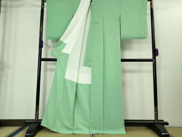 平和屋着物●極上 色無地 花地紋 青竹色 逸品 DZAB1957kh6