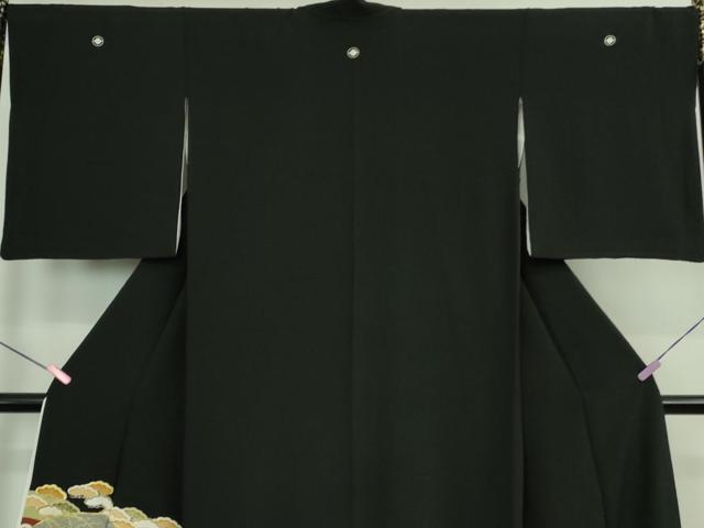 平和屋本店●極上 創業460年・千總 黒留袖 駒刺繍 扇面鳳凰吉祥花文 金彩 逸品 DZAB1969kh6