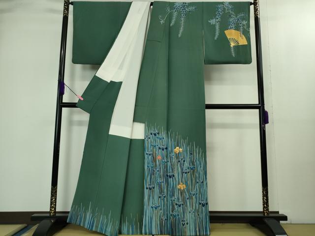 平和屋本店●極上 人間国宝 五代 田畑喜八 訪問着 駒刺繍 杜若 青碧色地 金彩 逸品 DZAB1970kh6