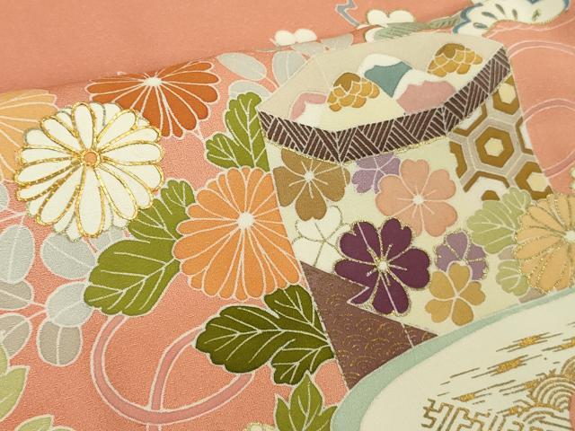 平和屋本店●極上 創業460年・千總 訪問着 駒刺繍 御所車吉祥花文 東雲色地 金彩 高島屋扱い 逸品 DZAB1986kh6