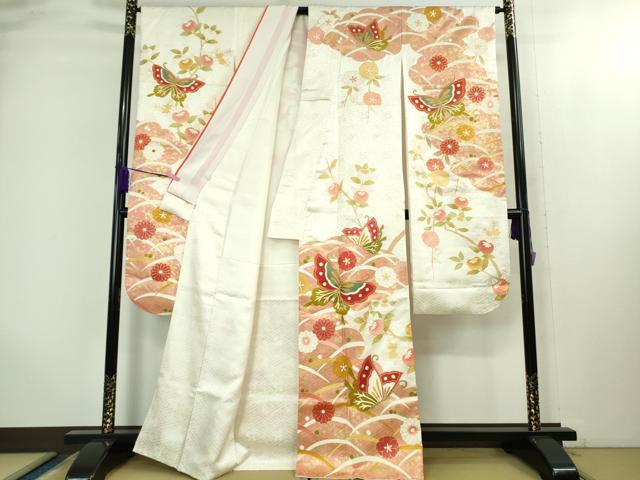 平和屋本店●極上 銀座世きね 振袖・長襦袢(無双仕立て)セット 駒刺繍 舞蝶橘花文 金彩 逸品 DZAB1988kh6