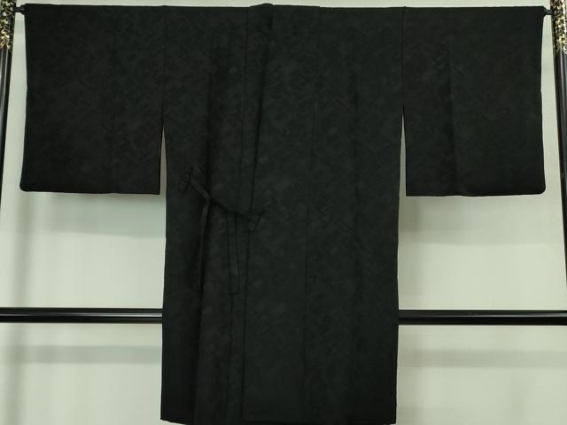 平和屋着物#極上 道中着 ロング丈 幾何学地紋 黒地 逸品 DZAB1994kh6