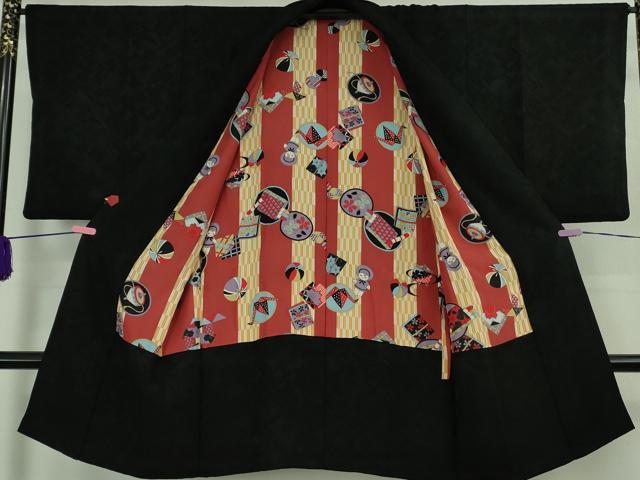 平和屋着物#極上 道中着 ロング丈 幾何学地紋 黒地 逸品 DZAB1994kh6