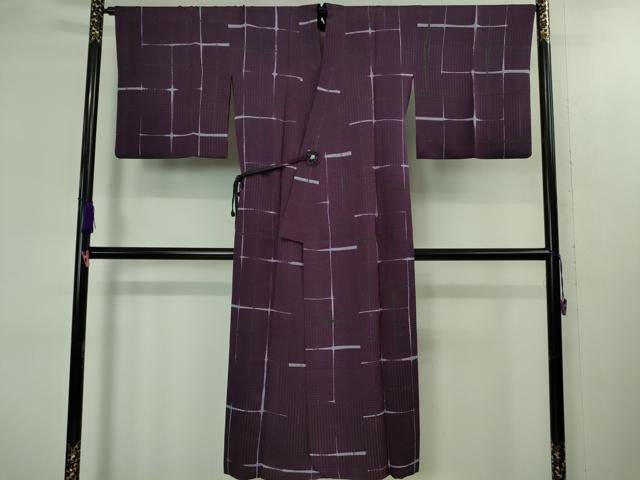 平和屋着物#極上 道中着 ロング丈 作家物 変わり格子 逸品 DZAB1995kh6