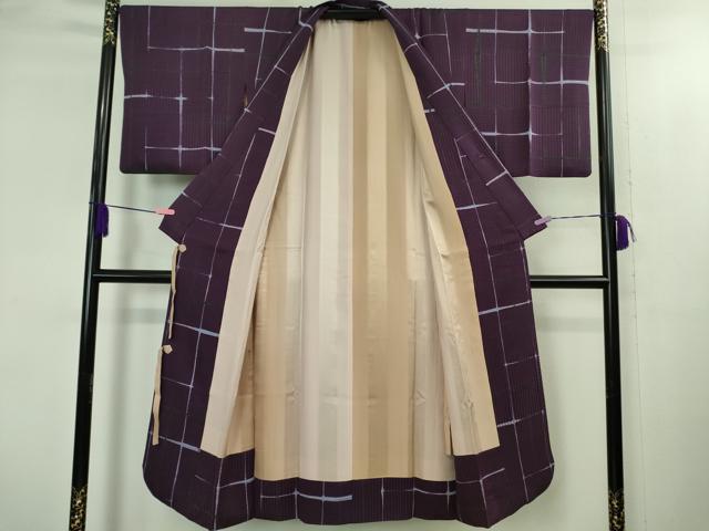 平和屋着物#極上 道中着 ロング丈 作家物 変わり格子 逸品 DZAB1995kh6