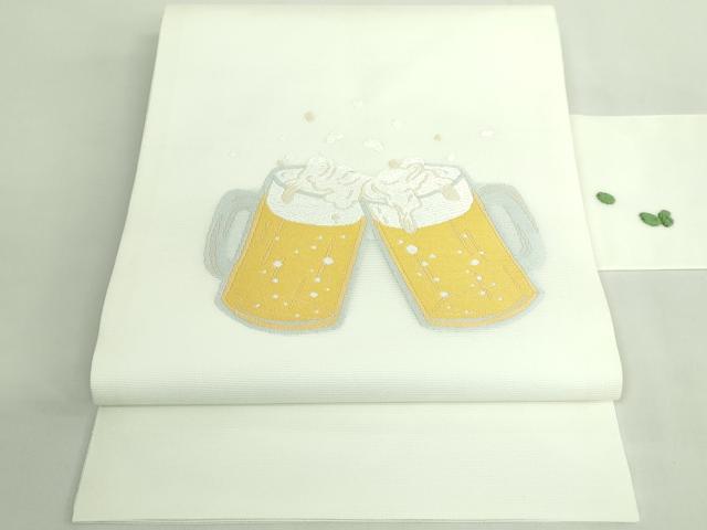 平和屋着物＊極上　夏物　九寸名古屋帯　唐織　ビール　枝豆　逸品　未使用　DZAB2008kh6 平和屋着物＊極上 夏物 九寸名古屋帯 唐織 ビール 枝豆 逸品 未使用