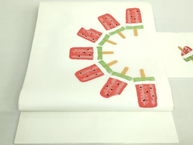平和屋着物*極上 夏物 九寸名古屋帯 スイカ アイス 逸品 未使用 DZAB2009kh6