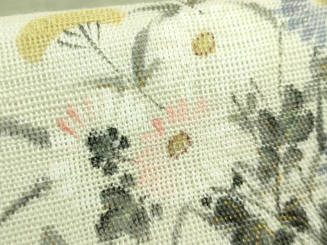 平和屋着物*極上 夏物 染色作家 桐山紫香 手描き 九寸名古屋帯 草花文 麻 逸品 DZAB2022kh6