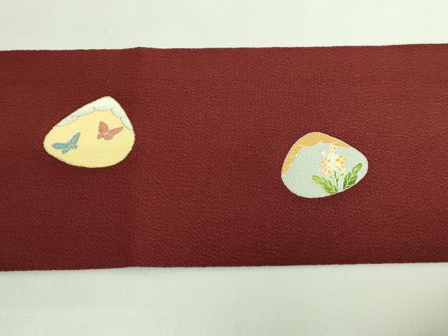 平和屋本店●極上 銀座 志ま亀 九寸名古屋帯 駒刺繍 貝合わせ花文 赤銅色地 金彩 鬼しぼ縮緬 たとう紙付き 逸品 DZAB2027kh6