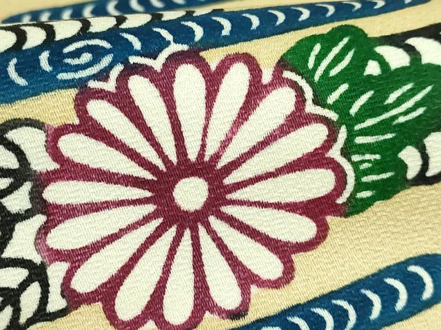 平和屋着物●極上 本場琉球紅型 九寸開き名古屋帯 草花文 逸品 DZAB2035kh6