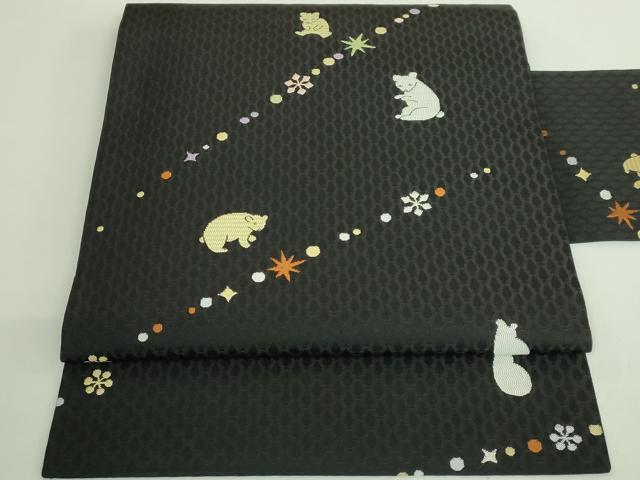 平和屋着物●極上 九寸名古屋帯 熊 雪華 黒地 逸品 DZAB2043kh6