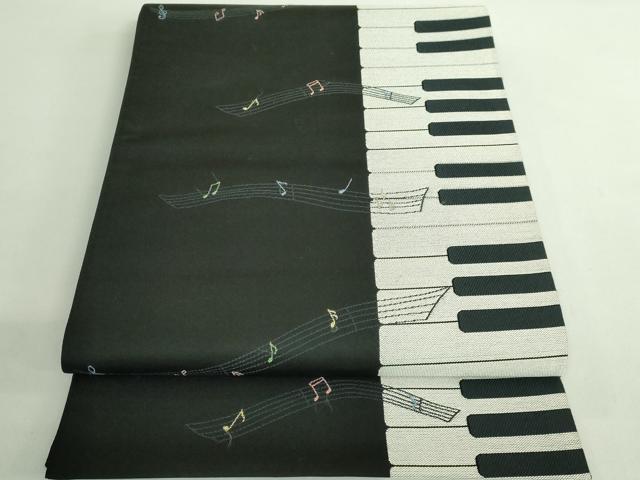 平和屋着物●極上 あやめ藤本謹製 六通柄袋帯 ピアノ 黒地 逸品 DZAB2055kh6