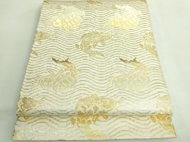 平和屋本店●最高級 龍村平蔵製 六通柄 本袋帯 荒磯錦 金銀糸 逸品 DZAB2084kh6