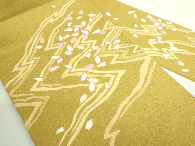 平和屋着物●極上 九寸名古屋帯 駒刺繍 舞桜 芥子色地 金彩 鬼しぼ縮緬 ゑり善扱い 逸品 DZAB2089kh6