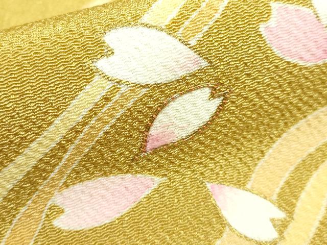 平和屋着物●極上 九寸名古屋帯 駒刺繍 舞桜 芥子色地 金彩 鬼しぼ縮緬 ゑり善扱い 逸品 DZAB2089kh6