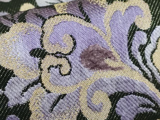 平和屋着物●極上 六通柄袋帯 貮重経織 葡萄唐草文 黒地 金糸 逸品 DZAB2095kh6
