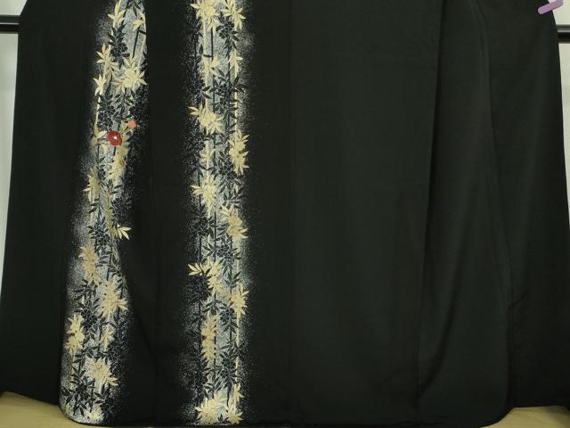 平和屋着物●極上 訪問着 刺繍 草花間道 たたき染め 黒地 金彩 逸品 DZAB2105kh6