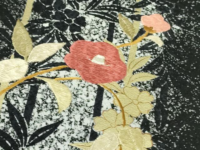 平和屋着物●極上 訪問着 刺繍 草花間道 たたき染め 黒地 金彩 逸品 DZAB2105kh6