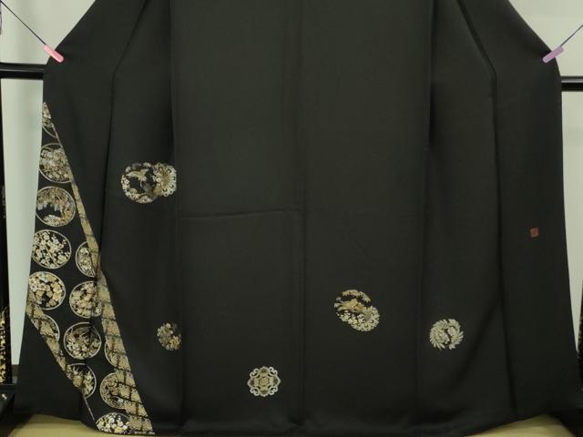 平和屋本店●極上 山口美術織物 皇室 伊勢神宮御用 西陣織 訪問着 錦繍 鶴 蓑亀 花丸文 黒地 金銀糸 逸品 DZAB2106kh6
