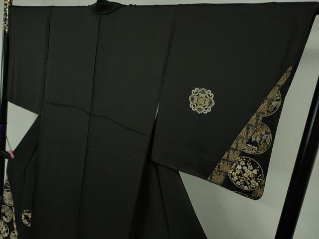 平和屋本店●極上 山口美術織物 皇室 伊勢神宮御用 西陣織 訪問着 錦繍 鶴 蓑亀 花丸文 黒地 金銀糸 逸品 DZAB2106kh6