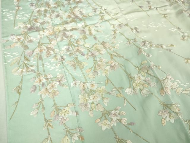 平和屋本店●極上 訪問着 総手刺繍 枝垂れ花 暈し染め 金糸 反端付き 逸品 未使用 DZAB2107kh6