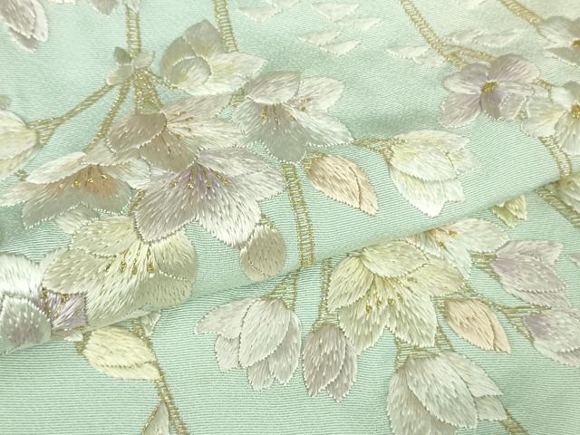 平和屋本店●極上 訪問着 総手刺繍 枝垂れ花 暈し染め 金糸 反端付き 逸品 未使用 DZAB2107kh6