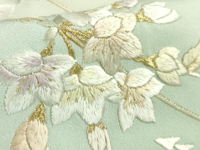 平和屋本店●極上 訪問着 総手刺繍 枝垂れ花 暈し染め 金糸 反端付き 逸品 未使用 DZAB2107kh6