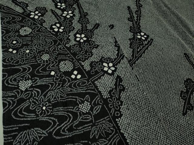 平和屋着物●極上 訪問着 絞り 流水花文 黒地 逸品 DZAB2108kh6