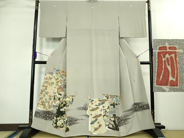 平和屋着物●極上 本加賀友禅作家 柿本市郎 色留袖 誰が袖 薄梅鼠色地 逸品 DZAB2112kh6