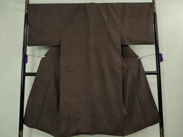 平和屋着物●極上 男性 結城紬 井上商事謹製 縞 常陸彩 えんじ 証紙付き 逸品 未使用 DZAB2118kh6