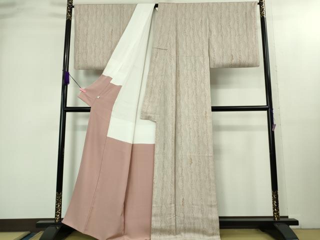 平和屋着物●極上 手染屋 吉兵衛 小紋 舞葉間道 枯色地 反端付き 逸品 DZAB2141kh6