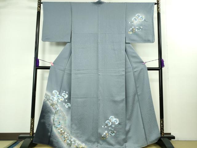 平和屋着物●極上 訪問着 螺鈿 胡蝶蘭 草花文 青藤色地 暈し染め 金銀彩 健勝苑扱い 逸品 未使用 DZAB2151kh6