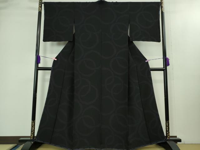 平和屋着物●極上 小紋 輪繋ぎ 黒地 逸品 未使用 DZAB2152kh6