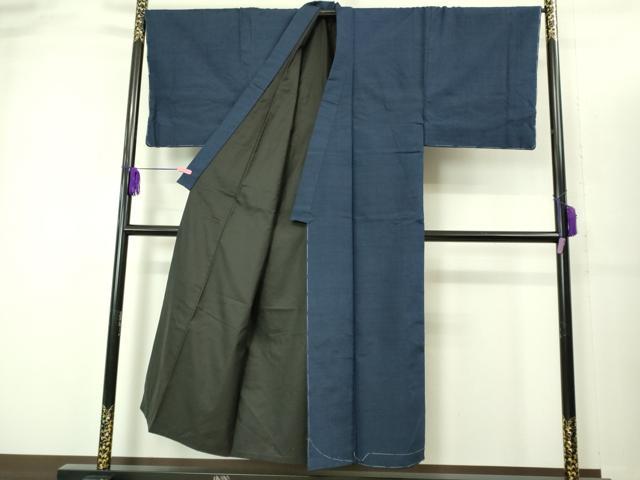平和屋着物■極上 男性 紬 アンサンブル キングサイズ 長襦袢(無双仕立て)・長羽織 濃い青藍色 逸品 未使用 DZAB2156kh6