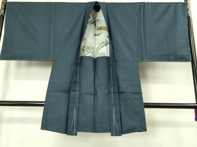 平和屋着物■極上 男性 紬 アンサンブル 長羽織 亀甲柄 羽裏・鷹 逸品 未使用 DZAB2158kh6