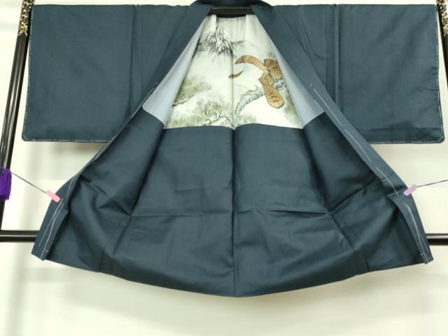 平和屋着物■極上 男性 紬 アンサンブル 長羽織 亀甲柄 羽裏・鷹 逸品 未使用 DZAB2158kh6