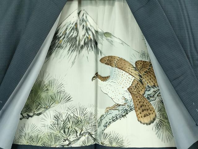 平和屋着物■極上 男性 紬 アンサンブル 長羽織 亀甲柄 羽裏・鷹 逸品 未使用 DZAB2158kh6