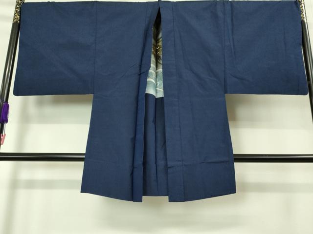 平和屋着物■極上 男性 薩摩結城 アンサンブル 長襦袢(無双仕立て)・長羽織セット 羽裏・龍 鉄紺色 逸品 DZAB2160kh6