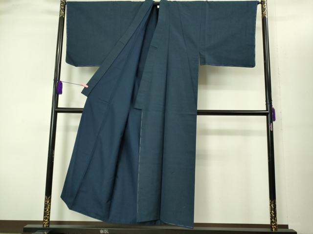 平和屋着物■極上 男性 紬 アンサンブル 長襦袢(袷)・長羽織セット 濃い青褐色 羽裏・鷹 逸品 未使用 DZAB2162kh6