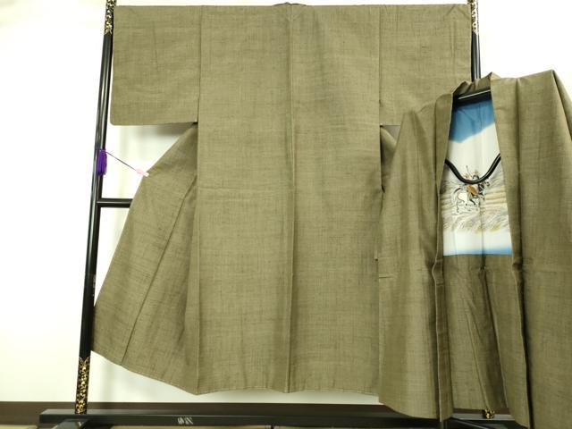 平和屋着物■極上 男性 結城紬 アンサンブル 長羽織 100亀甲 総詰め 肥後煤竹色 逸品 DZAB2163kh6
