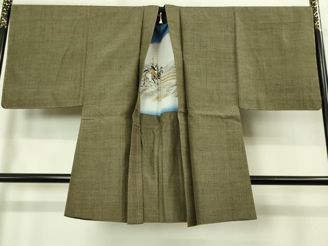 平和屋着物■極上 男性 結城紬 アンサンブル 長羽織 100亀甲 総詰め 肥後煤竹色 逸品 DZAB2163kh6