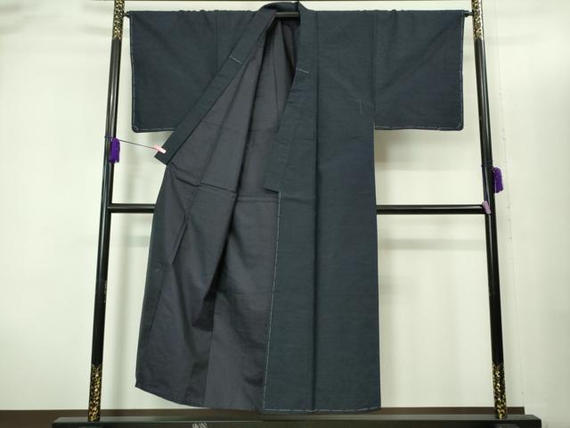 平和屋着物■極上 男性 紬 アンサンブル 長襦袢(袷)・長羽織セット 色無地 濃い藍鉄色 逸品 未使用 DZAB2166kh6