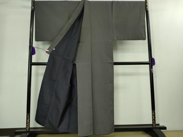 平和屋本店■極上 男性 お召 アンサンブル キングサイズ 長襦袢(袷)・長羽織セット 格子地紋 着物:藍墨茶色 羽織:藍鉄色 逸品 DZAB2193kh6