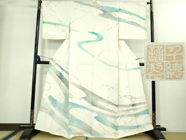 平和屋本店●極上 創業460年・千總 訪問着 枝垂れ柳霞文 象牙色地 金銀彩 逸品 DZAB2200kh6