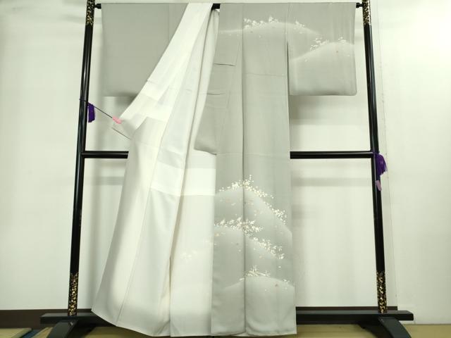 平和屋着物●極上 銀座きしや 訪問着 駒刺繍 楓花文 灰青色地 暈し染め 金彩 たとう紙付き 逸品 DZAB2204kh6