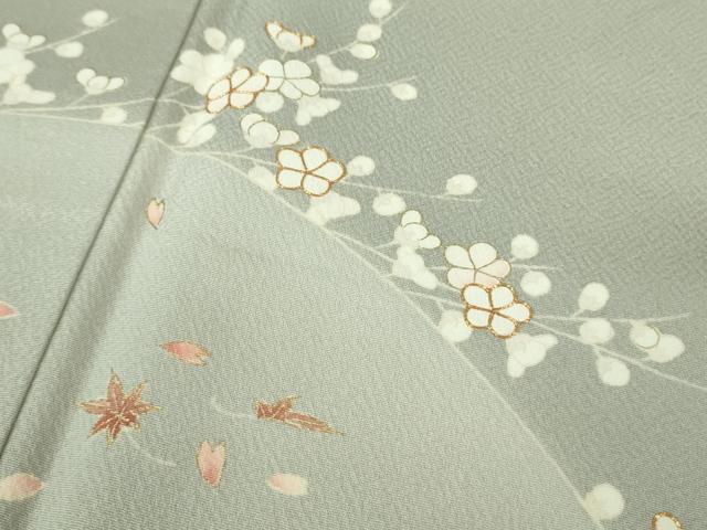 平和屋着物●極上 銀座きしや 訪問着 駒刺繍 楓花文 灰青色地 暈し染め 金彩 たとう紙付き 逸品 DZAB2204kh6
