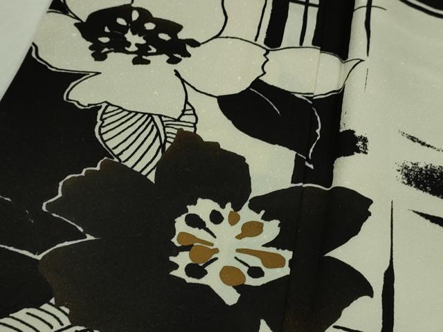 平和屋本店●極上 訪問着 オマージュ 草花文 白×黒 金彩 逸品 DZAB2205kh6