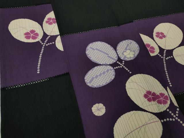 平和屋着物∴極上 夏物 撫松庵 浴衣 綿 萩文 黒地 逸品 DZAB2218kh6
